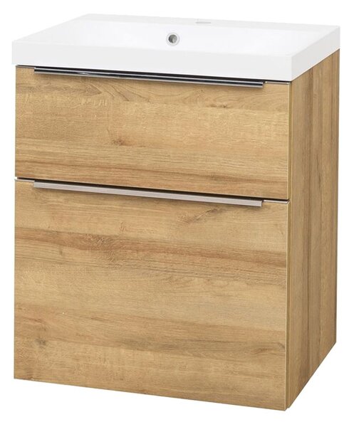 Mereo, Mereo Mailo, mobilier de baie cu lavoar din marmură turnată 61 cm, stejar Riviera, mâner AL anodizat, MER-CN520MA