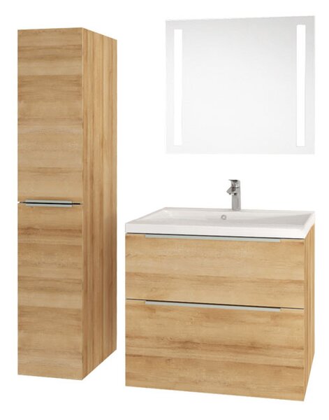 Mereo, Mereo Mailo, mobilier de baie cu lavoar din marmură turnată 61 cm, stejar Riviera, mâner AL anodizat, MER-CN520MA