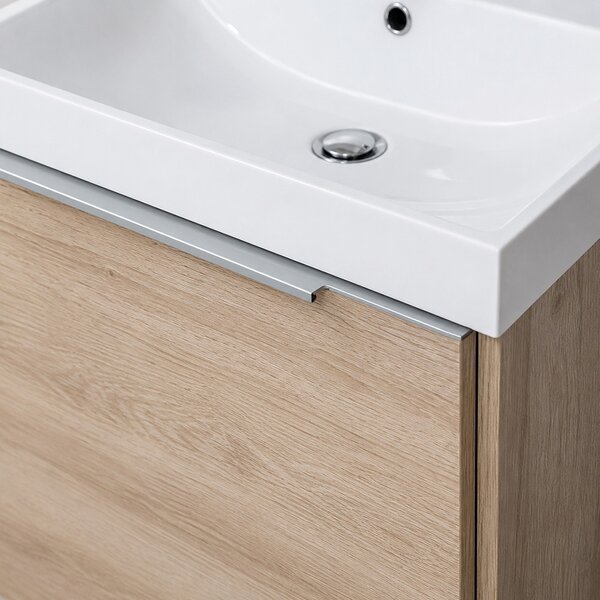 Mereo, Mereo Mailo, mobilier de baie cu lavoar din marmură turnată 61 cm, stejar Riviera, mâner AL anodizat, MER-CN520MA