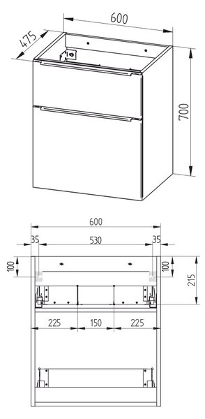 Mereo, Mereo Mailo, mobilier de baie cu lavoar din marmură turnată 61 cm, stejar Riviera, mâner AL anodizat, MER-CN520MA