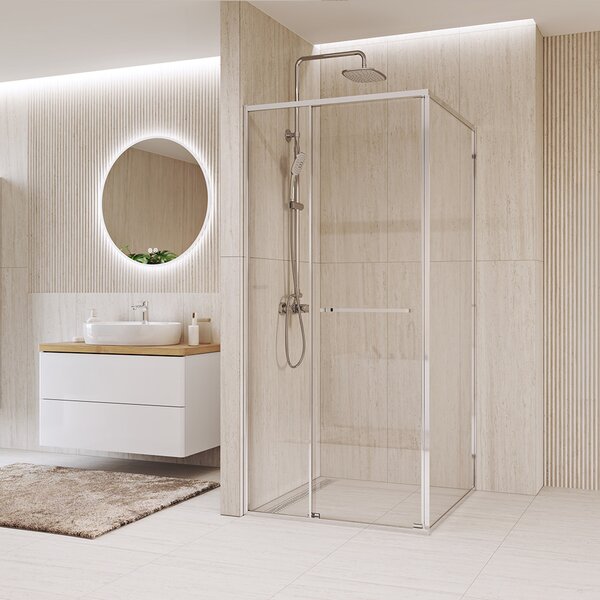 Mereo Mereo, Cabină de duș Mereo, Vesi, pătrată, retractabilă diagonal, 90x90 cm, aluminiu cromat, sticlă transparentă, MER-CK82223S