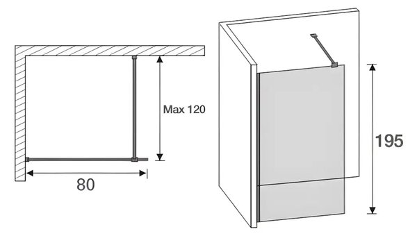 Paravan Dus Walk-In Una 80x195cm, Sticla Securizata 8mm, Profil Aluminiu Auriu