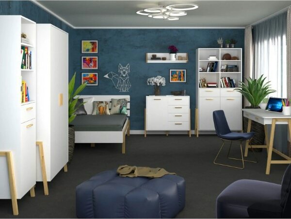 Birou BELLE, stejar/alb, PAL laminat, 120x55x80 cm