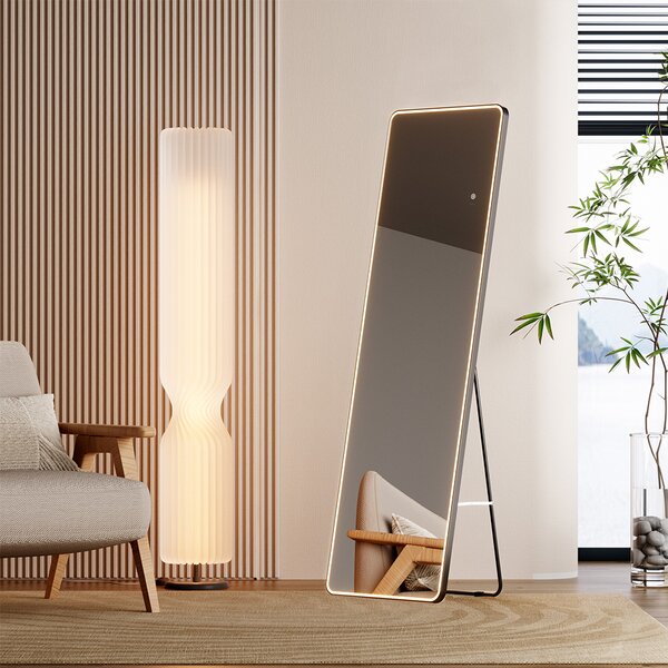 Mereo, Oglindă pătrată Mereo 500x1700 mm, iluminare LED, suspendată și de stat, ramă neagră, MER-CN188