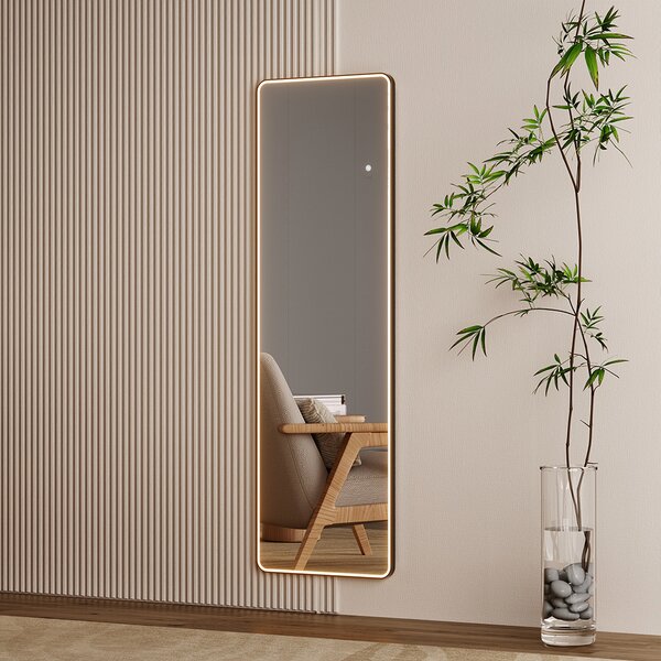 Mereo, Oglindă pătrată Mereo 500x1700 mm, iluminare LED, suspendată și de stat, ramă neagră, MER-CN188