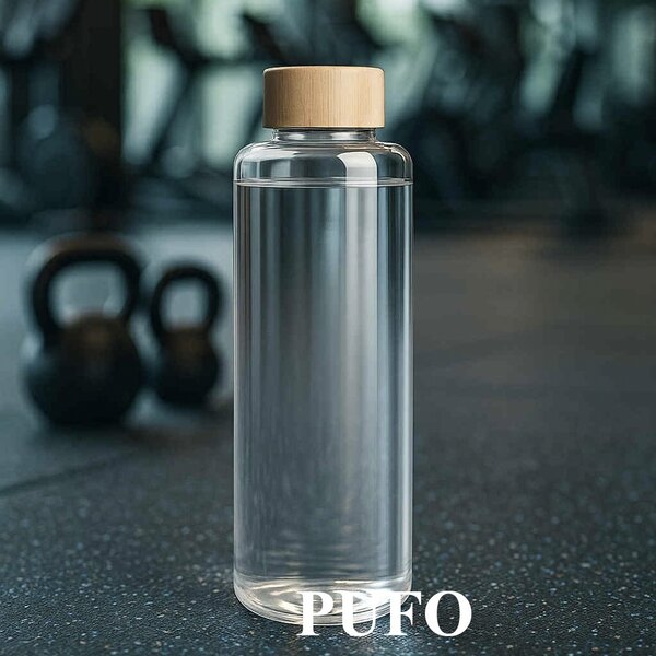 Sticla Pufo Hydrate pentru apa sau lichide din material borosilicat, capac bambus, 1L