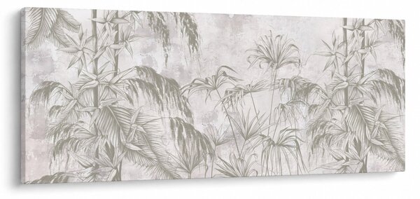 Tablou - Plante tropicale pe perete gri (120x50 cm)