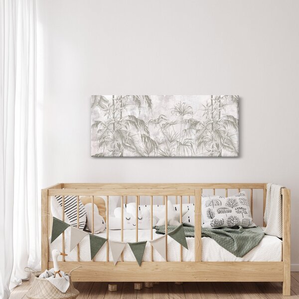 Tablou - Plante tropicale pe perete gri (120x50 cm)
