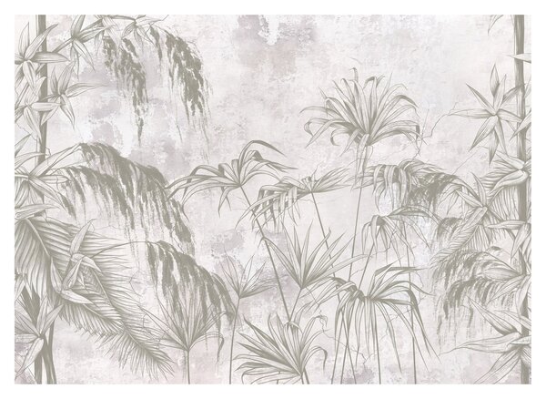 Tablou - Plante tropicale pe perete gri (70x50 cm)