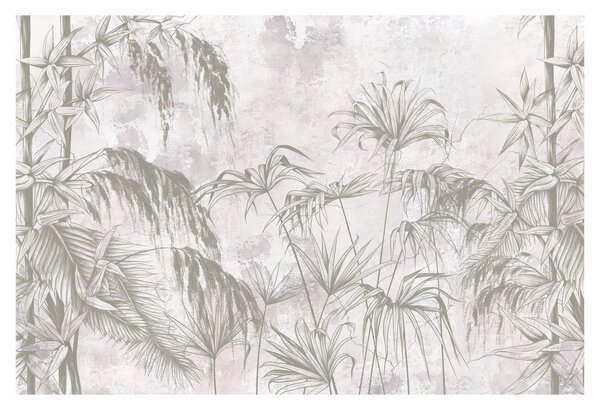 Tablou - Plante tropicale pe perete gri (90x60 cm)