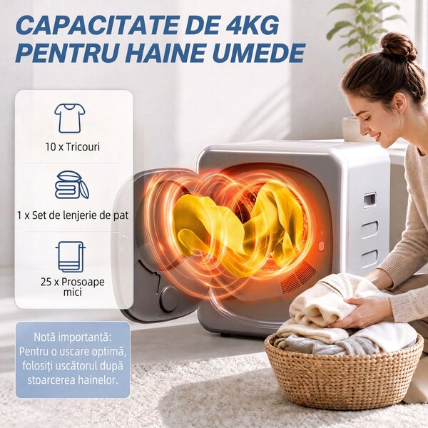 HOMCOM Uscător de Rufe cu Capacitate de 4kg, cu Temporizator, Încărcare Frontală, Argintiu | Aosom Romania
