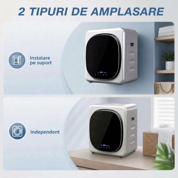 HOMCOM Uscător de Rufe cu Capacitate de 4kg, cu Temporizator, Încărcare Frontală, Argintiu | Aosom Romania