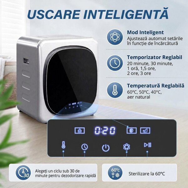 HOMCOM Uscător de Rufe cu Capacitate de 4kg, cu Temporizator, Încărcare Frontală, Argintiu | Aosom Romania