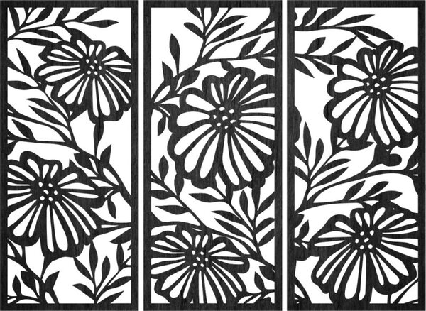 Pictură murală din lemn din trei piese cu motiv floral | AMFIL
