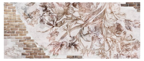 Tablou - Frescă florală pe un perete de cărămidă (120x50 cm)