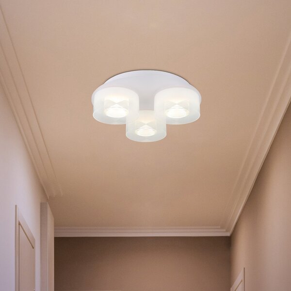 Globo Belinda plafonieră LED, Ø 38 cm, alb, 3 becuri, sticlă, Alb, Camera de zi / sufragerie, Sticlă