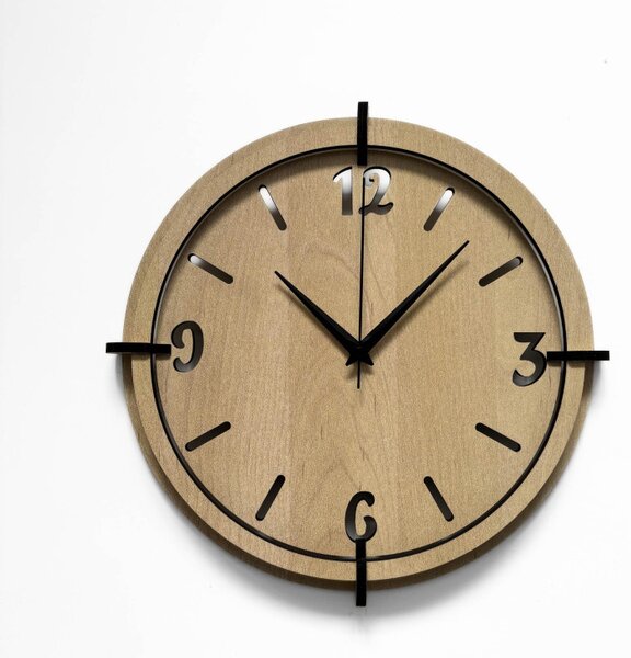 Ceas de perete din lemn de design cu cifre 3D | MAPLE