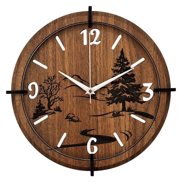 Ceas de perete din lemn cu motiv natural | Nuc Wenge