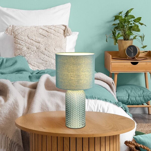 Globo Sofia lampă de masă, verde deschis, înălțime 50 cm, material textil/glass, Verde, Camera de zi / sufragerie, Țesătură / Textil