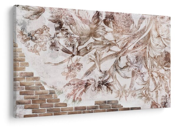 Tablou - Frescă florală pe un perete de cărămidă (90x60 cm)
