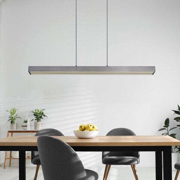 Globo Lampă suspendată LED Ethan, gri, metal, 150 cm, extensibilă, reglabil, Gri, Camera de zi / sufragerie, Aluminiu, Modern