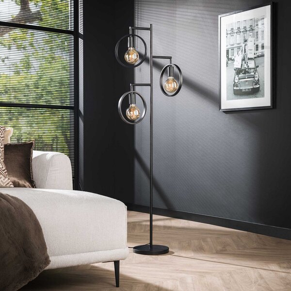 Zijlstra Lampadar Rings, 3 becuri, metal, antracit, E27, Negru, Camera de zi / sufragerie, Metal