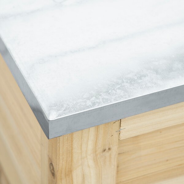Outsunny Ladă de Depozitare Exterior din Lemn cu Capac Metalic Galvanizat și Design cu Șipci 110x50x50 cm Lemn Natural | Aosom Romania
