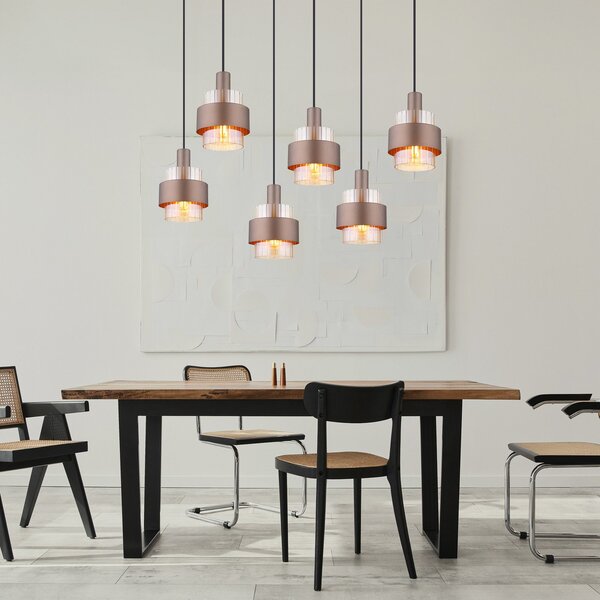 Globo Lampă suspendată Milley, lungime 96 cm, culoare bronz, 6 becuri, metal, reglabil, Bronz / Alamă Veche, Camera de zi / sufragerie, Metal, Modern