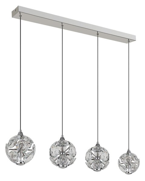 Globo Lampă suspendată LED Virina, lungime 93 cm, transparentă, cristal, Transparent, Camera de zi / sufragerie, Cristal