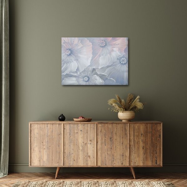 Tablou - Flori albastre pe perete (70x50 cm)