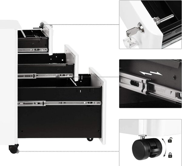 RollBox metalic -White30 - casetiera metalica de birou -3 sertare