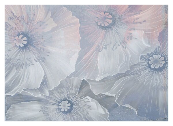 Tablou - Flori albastre pe perete (70x50 cm)
