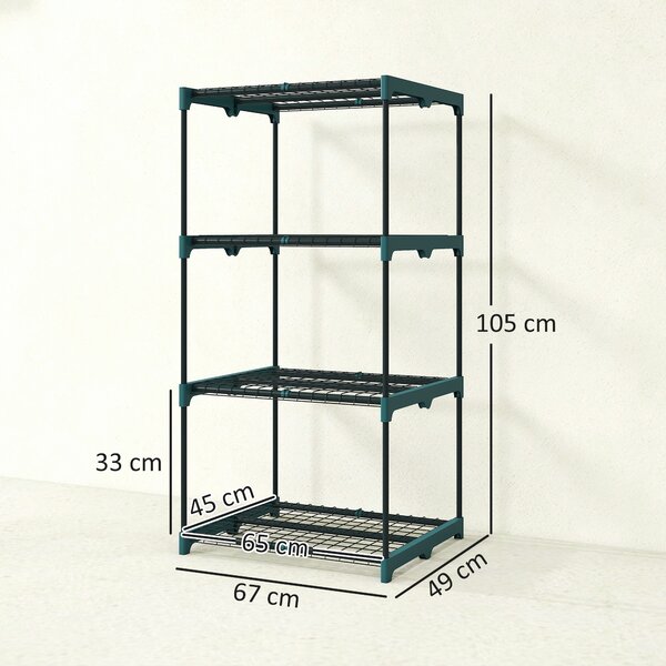 Outsunny Suport Vertical pentru Plante cu 4 Niveluri din Oțel și Plastic, Suport pentru Ghivece de Interior și Exterior, Grădină, Balcon, 67x49x105 cm, Verde Închis | Aosom Romania
