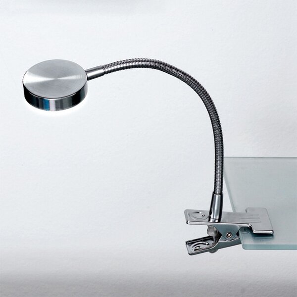 ORION Lampa cu clemă LED Mira, braț flexibil, nichel satinat, Gri, Studiu / Birou, Metal, Modern
