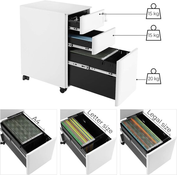 RollBox metalic -White30 - casetiera metalica de birou -3 sertare