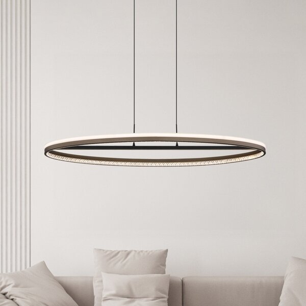 Globo Lampă suspendată LED Della, lungime 101 cm, gri închis, metal, Gri, Camera de zi / sufragerie, Modern
