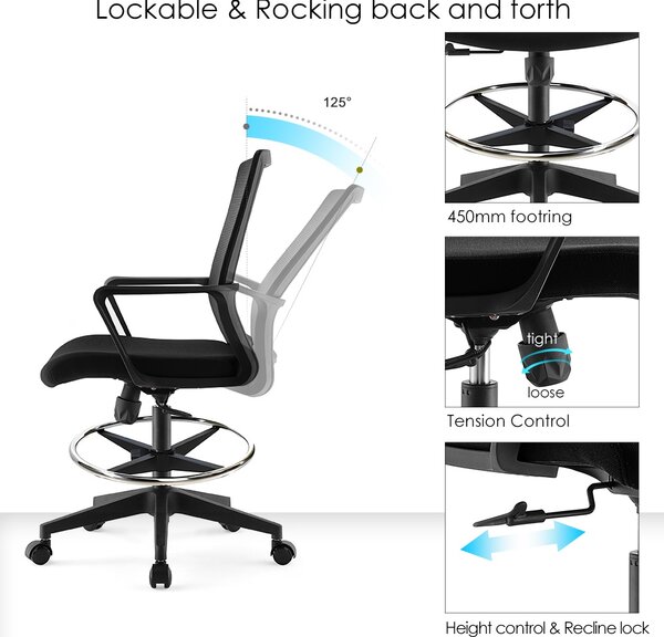 ErgoDynamic Emma Black scaun inalt de birou cu suport picioare si roti cu franare la presiune!!