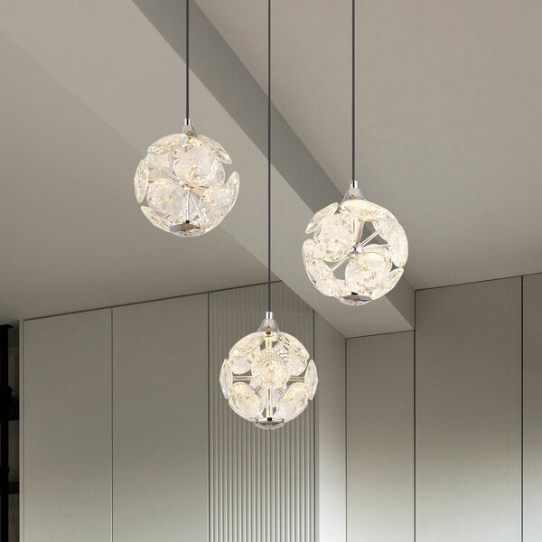 Globo Virina Lampă suspendată LED, Ø 42 cm, transparentă, cristal, 3 becuri, Transparent, Camera de zi / sufragerie, Cristal