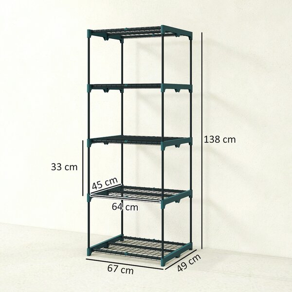 Outsunny Suport pentru Plante Vertical cu 5 Niveluri din Oțel și Plastic, Suport Ghivece pentru Interior și Exterior Grădină Balcon, 67x49x138 cm, Verde Închis | Aosom Romania