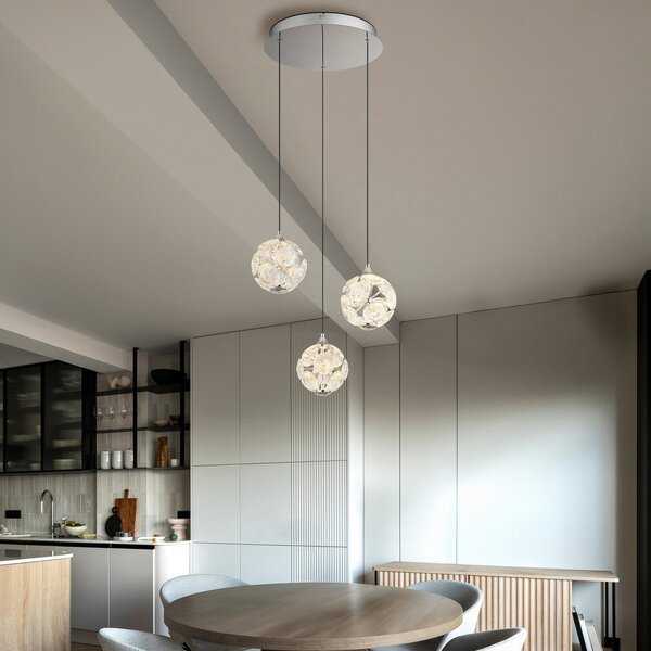Globo Virina Lampă suspendată LED, Ø 42 cm, transparentă, cristal, 3 becuri, Transparent, Camera de zi / sufragerie, Cristal