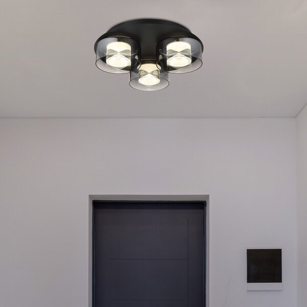 Globo Belinda plafonieră LED, Ø 38 cm, gri fum, 3 becuri, sticlă, Gri, Camera de zi / sufragerie, Sticlă