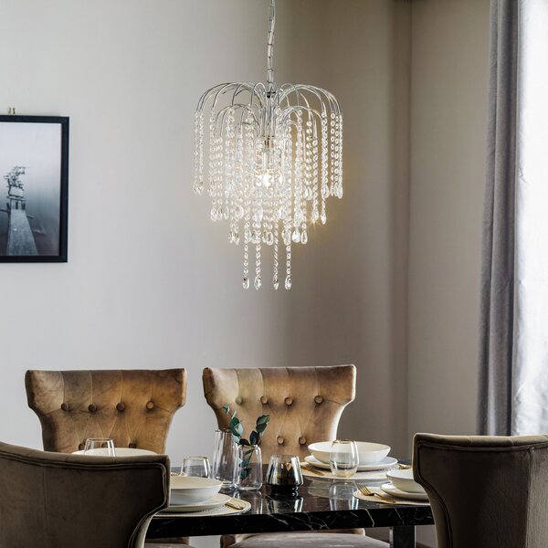 ONLI Lampă suspendată Pioggia cu ploaie de cristal Ø40cm crom, reglabil, Metalic, Camera de zi / sufragerie, Metal, Modern
