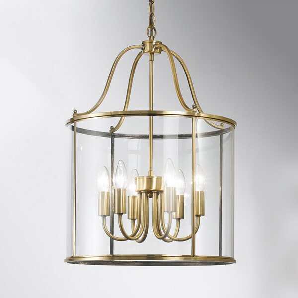 ORION Lampă susp. Rieka, formă rotundă de felinar 43 cm, reglabil, Transparent, Camera de zi / sufragerie, Metal, Antichitate, Felinar