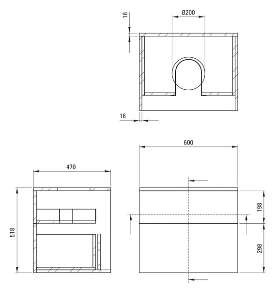Deante Prizma dulap cu blat 60x47x52 cm sub chiuveta pe perete SDI_KB61