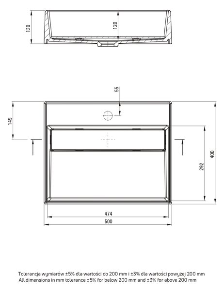 Deante Correo lavoar 50x40 cm dreptunghiular de blat alb mat CQR_AU5M