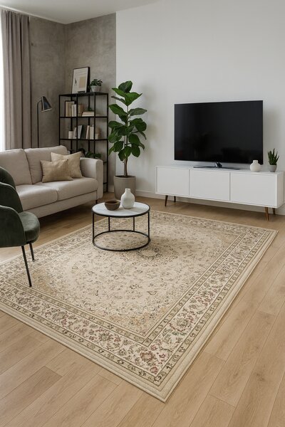 Covor Clasic Sufragerie Dormitor, Model Lotos 1555 110, Crem Bej 80x200