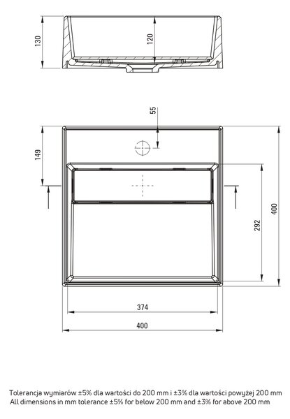 Deante Correo lavoar 40x40 cm pătrat de blat alb mat CQR_AU4M