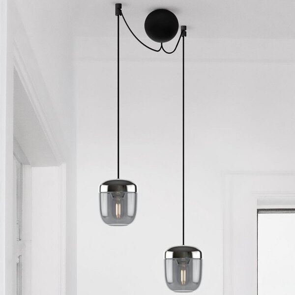 UMAGE Acorn lampă susp. 2 becuri gri fumuriu oțel, reglabil, Negru, Camera de zi / sufragerie, Sticlă, Design