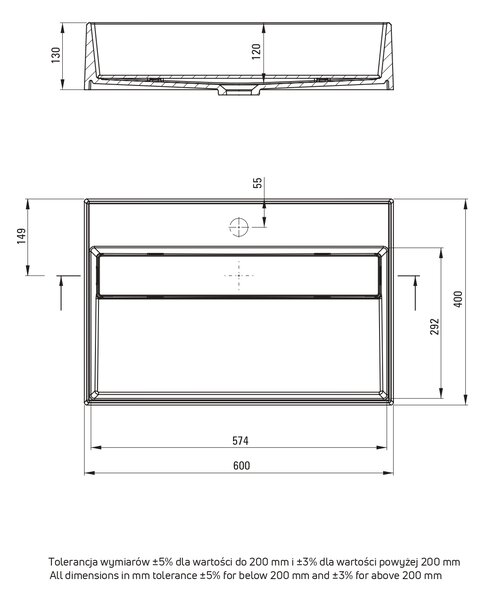 Deante Correo lavoar 60x40 cm dreptunghiular de blat antracit mat CQR_TU6M