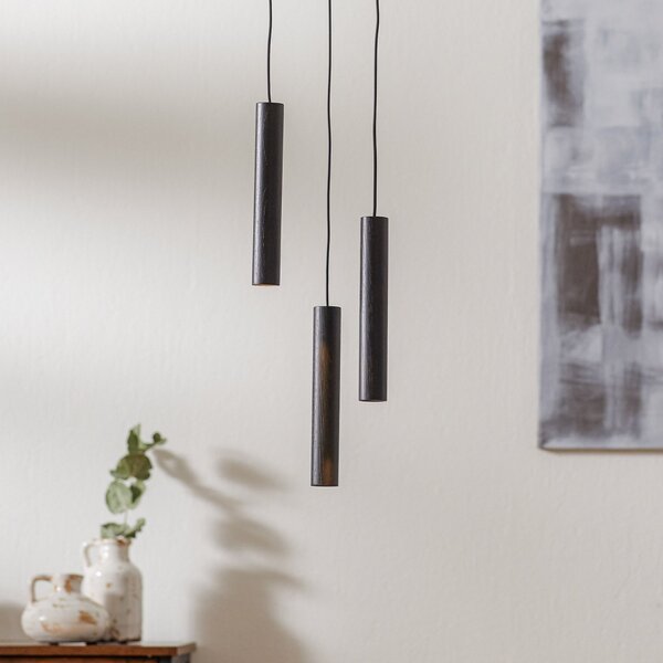 UMAGE Chimes Cluster 3 lampă susp. stejar negru, Negru, Camera de zi / sufragerie, Lemn, Design